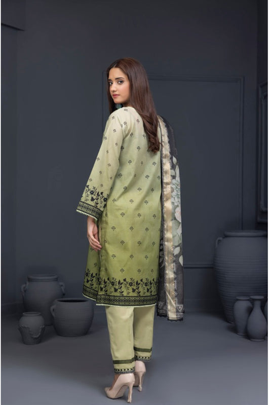 3 Pieces - Regalia Unstitched Sea Green Fancy Zari Dupatta Printed Shirt Lawn Suit