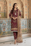 3 Pieces - Safina Unstitched Purple Printed Khaddar Suit
