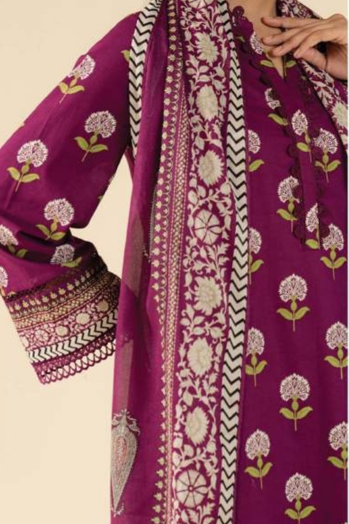 3 Pieces - Beyond East Unstitched Maroon Printed Lawn Suit