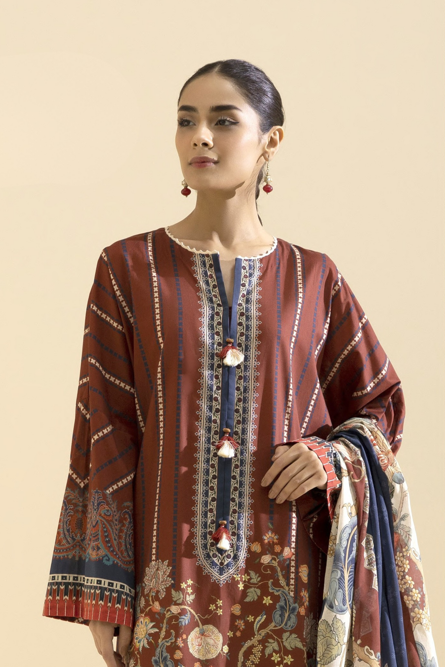 3 Pieces - Sapphire Unstitched Maroon Printed Lawn Suit