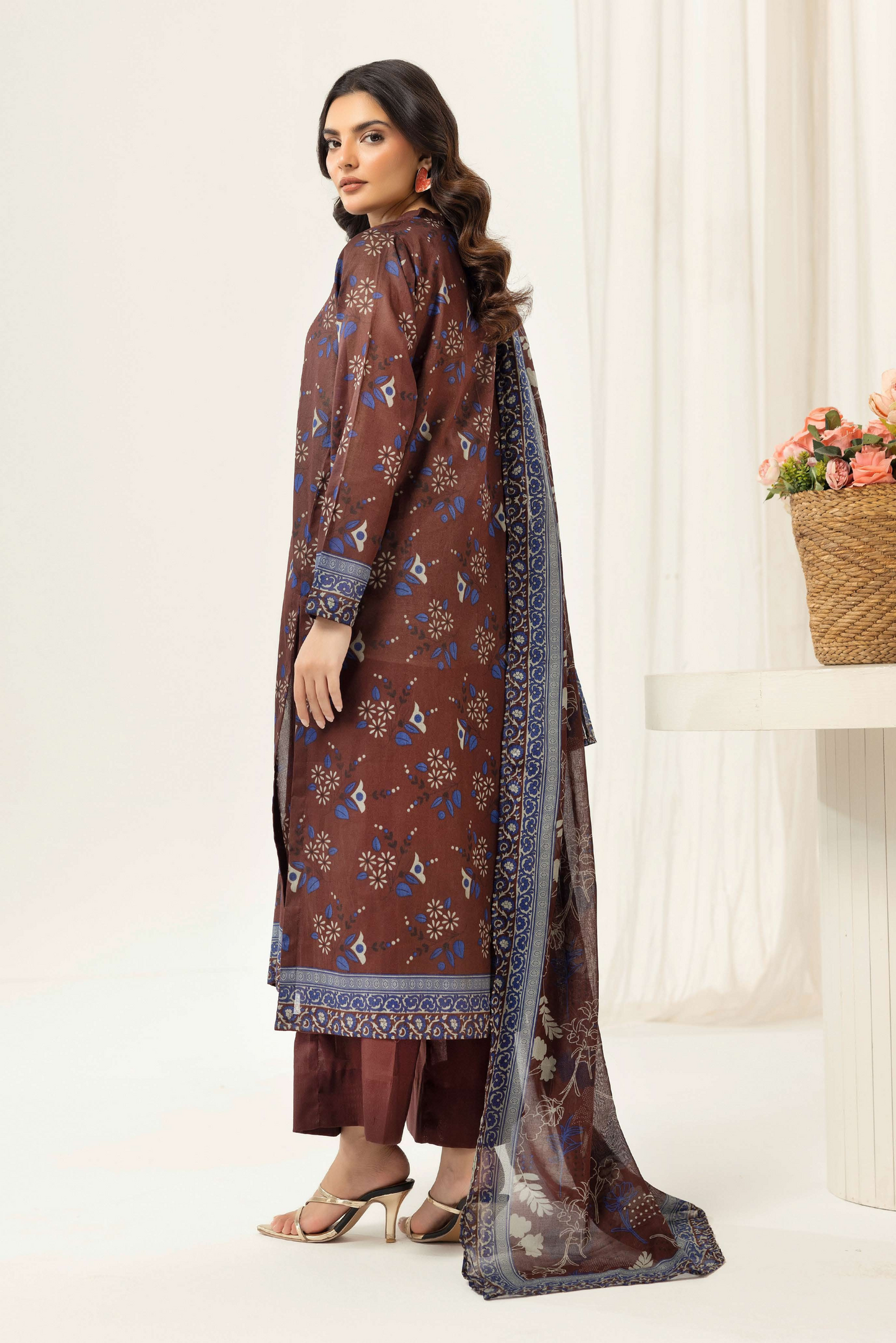 3 Pieces - Haya By Legends Unstitched Chocolate Printed Lawn Suit