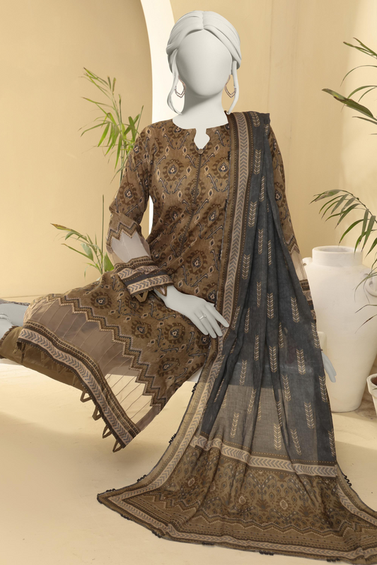 3 Pieces - Almeerah Unstitched Camel Printed Lawn Suit