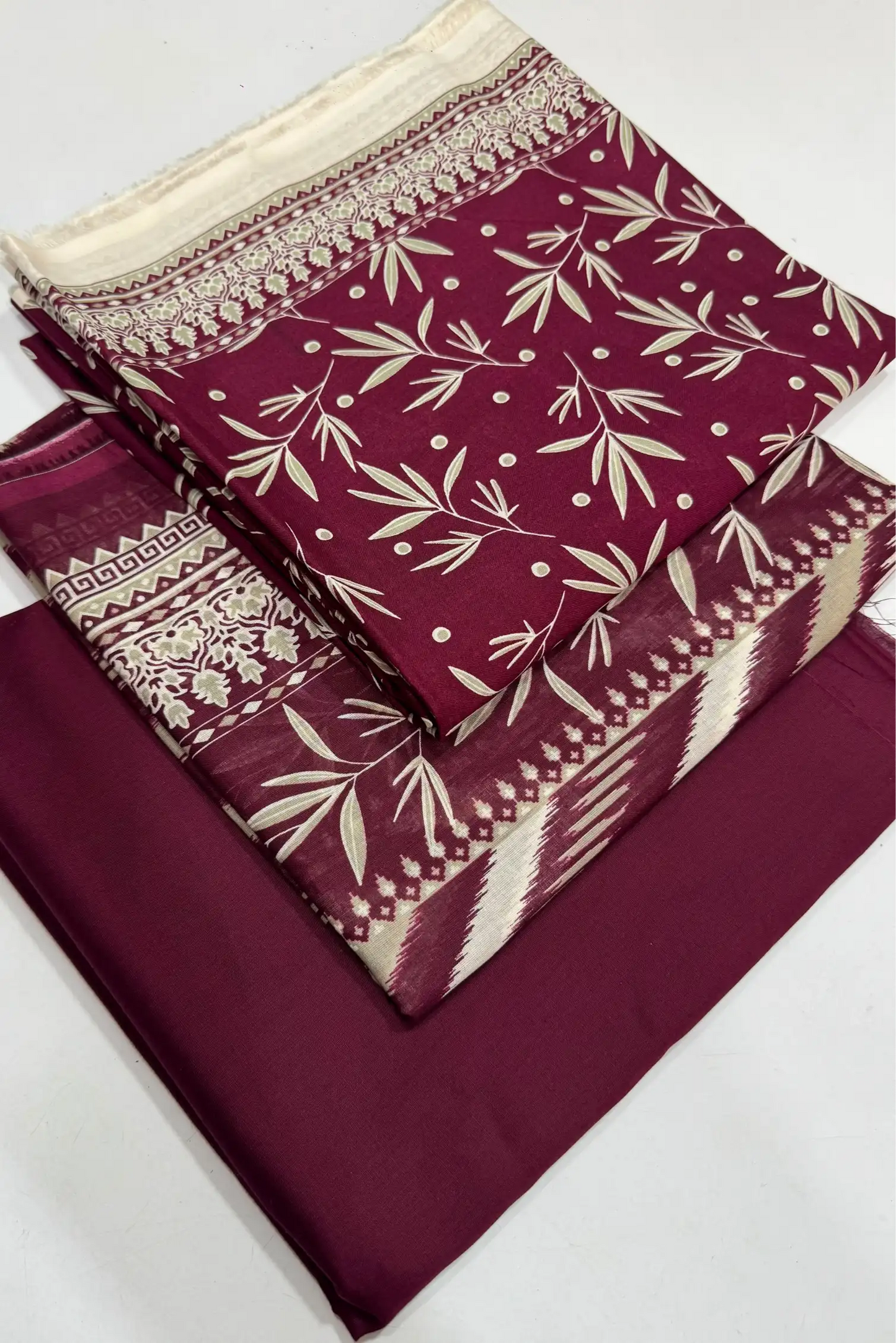 3 Pieces - Bin Saeed Unstitched Maroon Ladies Lawn Suit