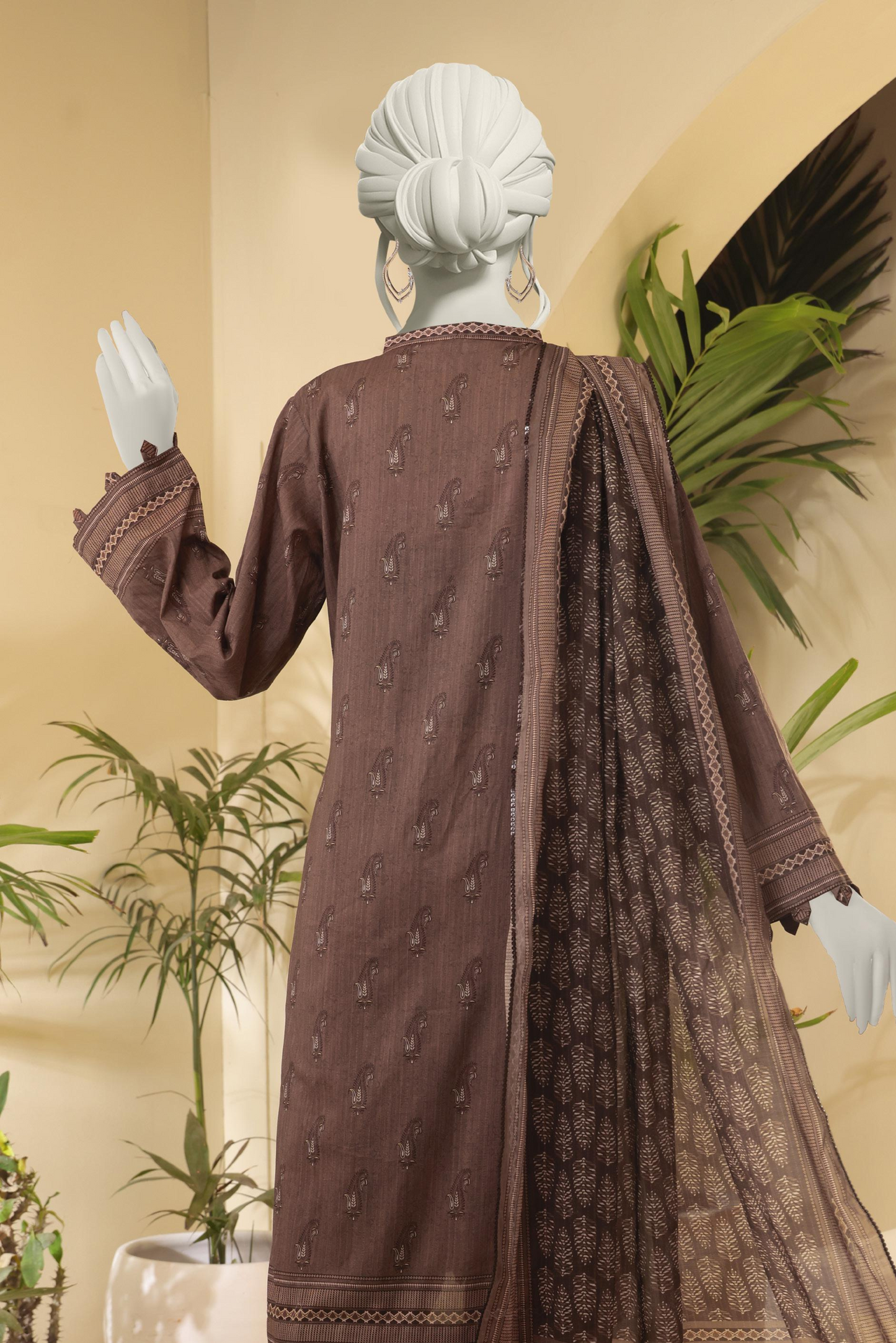 3 Pieces - Almeerah Unstitched Dark Brown Printed Lawn Suit