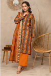 3 Pieces - Regalia Unstitched Orange Fancy Zari Dupatta Printed Shirt Lawn Suit