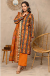 3 Pieces - Regalia Unstitched Orange Fancy Zari Dupatta Printed Shirt Lawn Suit