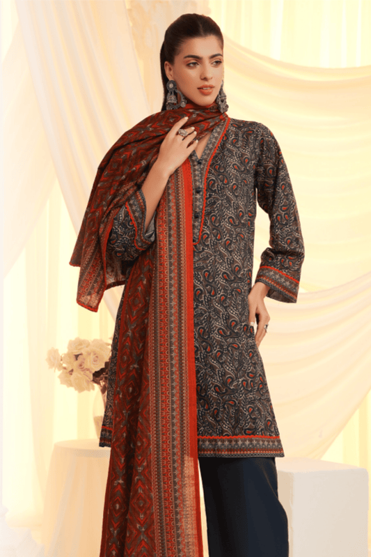 3 Pieces - Regalia Unstitched Mehandi Printed Khaddar Suit