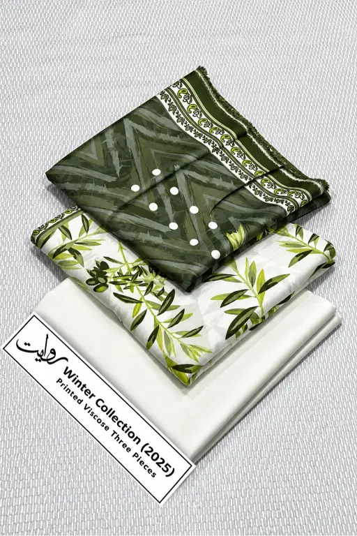 3 Pieces - Riwayat Unstitched Green Dobby Viscose Suit