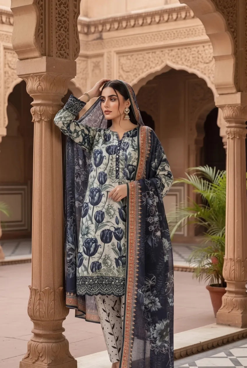3 Pieces - Marooj Unstitched White BanaDora Linen Suit