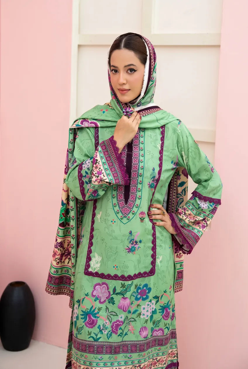 3 Pieces - Marooj Unstitched Light Green BanaDora Linen Suit