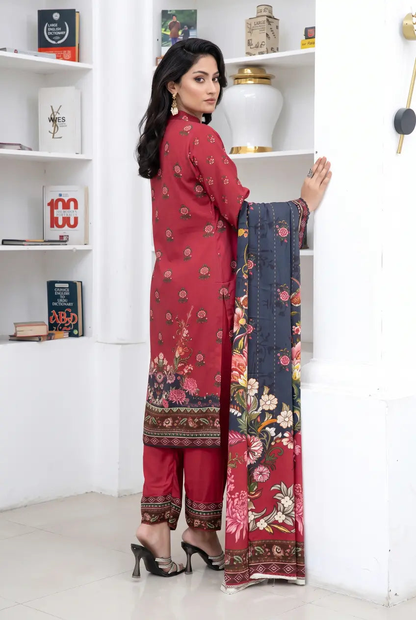 3 Piece - Marooj Unstitched Maroon BanaDora Linen Suit