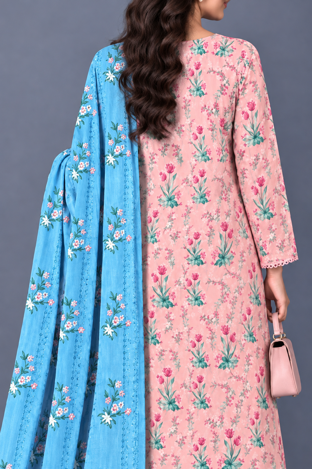 3 Pieces - Bareeze Unstitched Baby Pink Ladies Printed Khaddar Suit