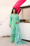 3 Piece - Gold Unstitched Pista Embroidered Lawn Suit