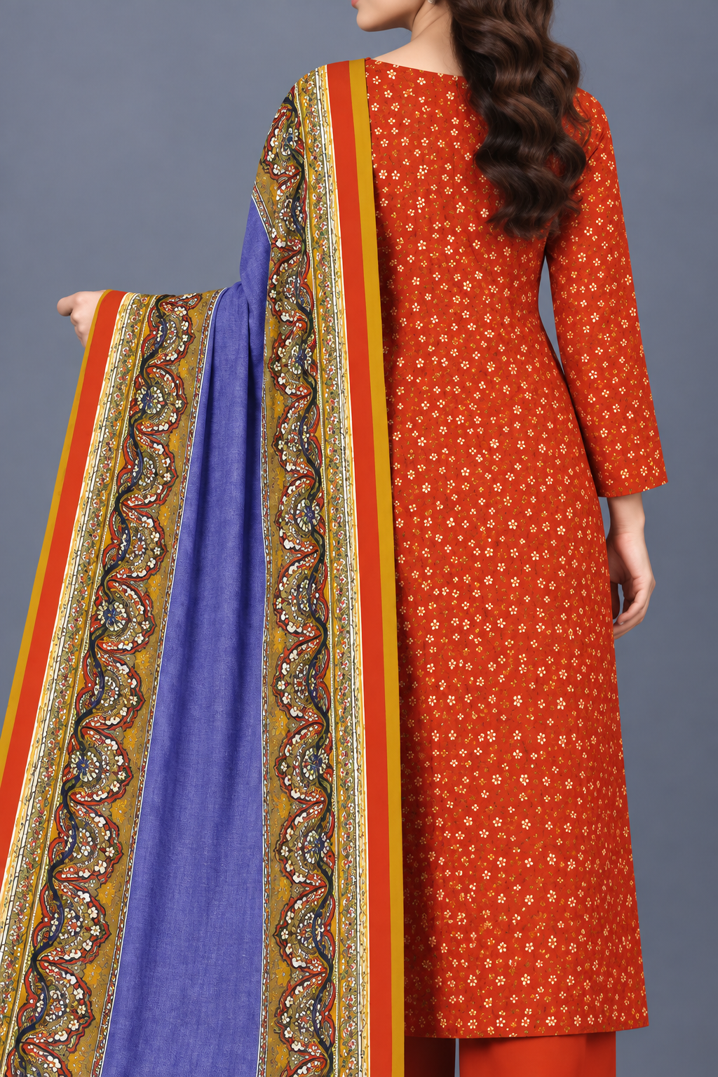 3 Pieces - Bareeze Unstitched Red Ladies Printed Khaddar Suit