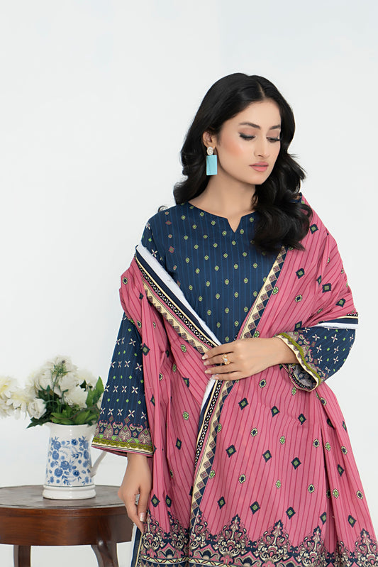 3 Piece - Junoon Unstitched Navy Ladies Print Lawn Suit