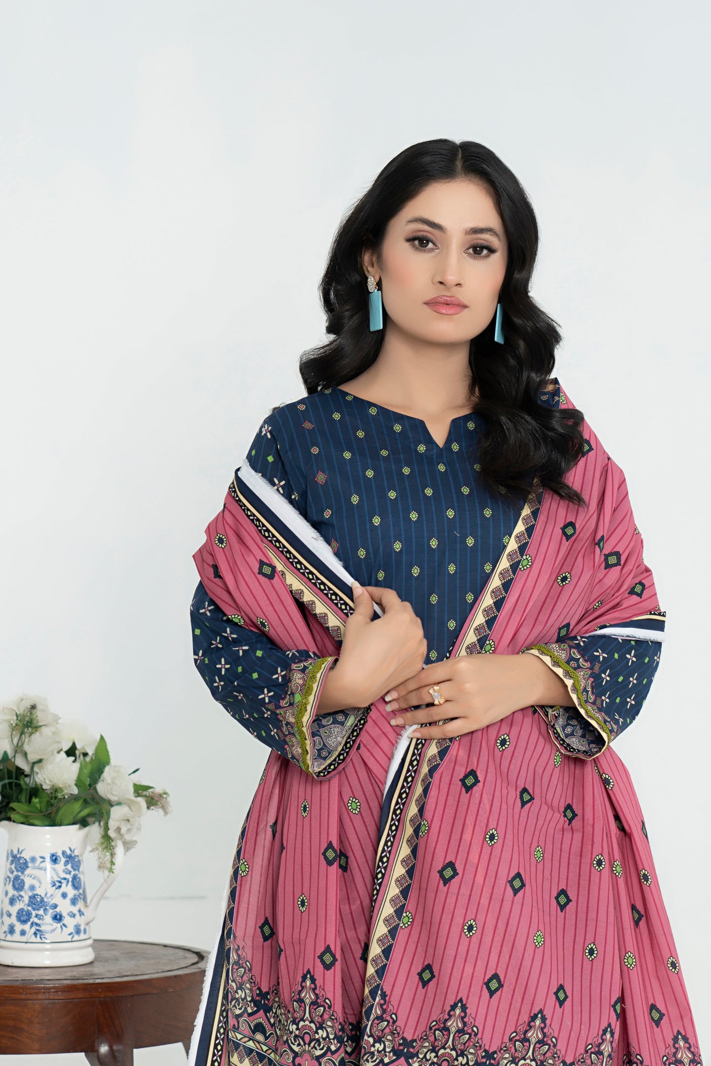 3 Piece - Junoon Unstitched Navy Ladies Print Lawn Suit