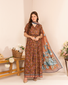 3 Piece - Mahi Unstitched Brown Ladies Print Lawn Suit