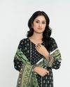3 Piece - Junoon Unstitched Olive Green Ladies Print Lawn Suit