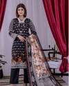 3 Piece - Arfa Unstitched Char Coal Ladies Transliminor Magic Print Lawn Suit