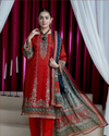 3 Piece - Arfa Unstitched Red Ladies Transliminor Magic Print Lawn Suit