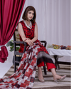 3 Piece - Arfa Unstitched Red Ladies Transliminor Magic Print Lawn Suit