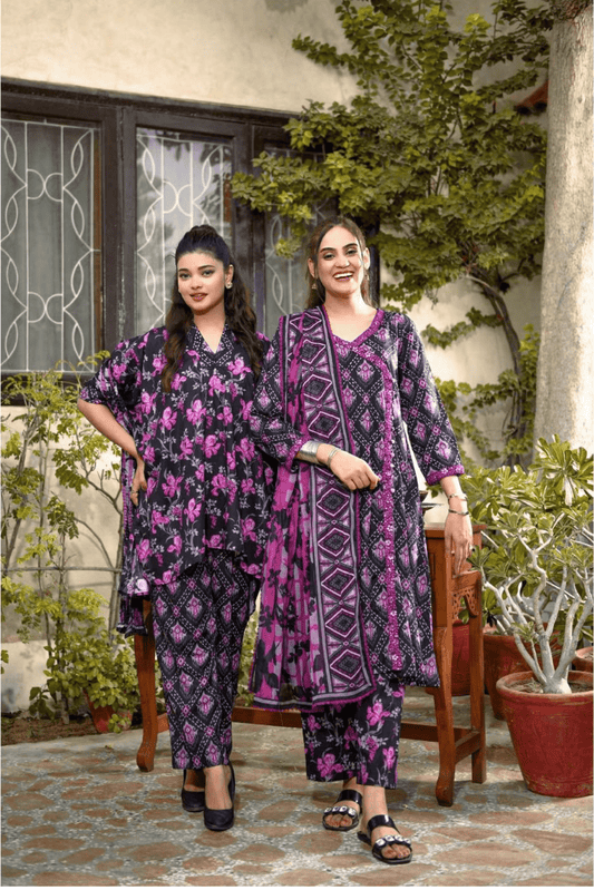 3 Pieces - Murashee Unstitched Dark Purple Printed Lawn Suit