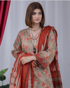 3 Piece - Arfa Unstitched Olive Grey Ladies Transliminor Magic Print Lawn Suit