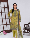 3 Piece - Mojoberry Unstitched Olive Green Ladies Banadora Print Lawn Suit