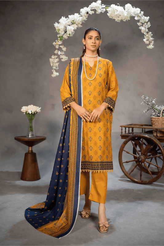 3 Piece - Mahi Unstitched Yellow Ladies Transliminor Magic Print Lawn Suit