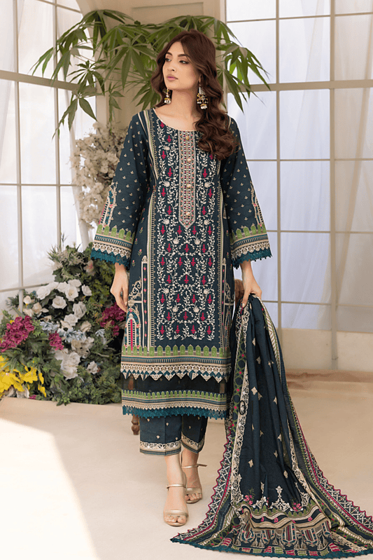 3 Pieces - Regalia Stitched Dark Gray  Embroidered Khaddar Suit