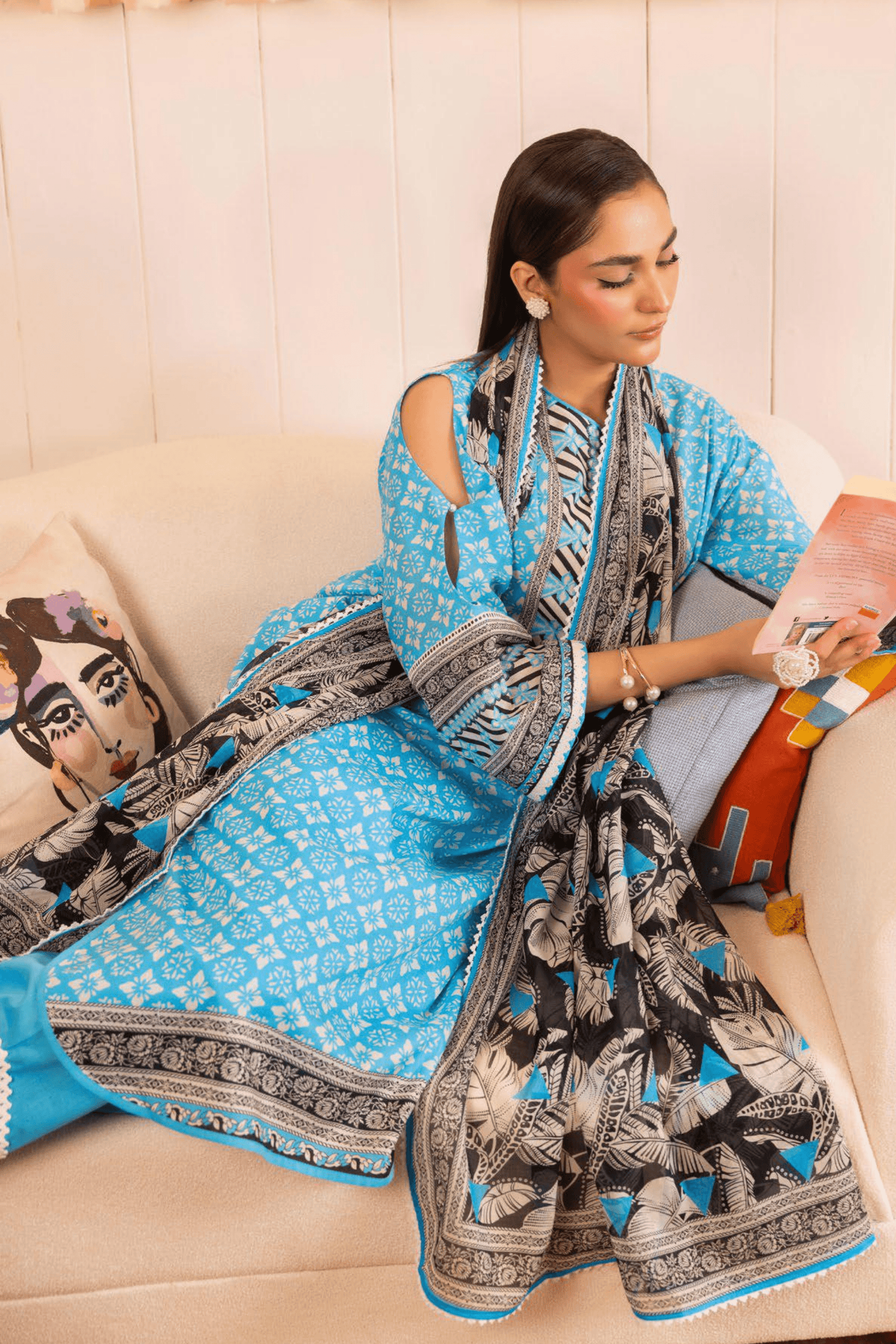 3 Pieces - GulAhmad Unstitched Blue Printed Lawn Suit