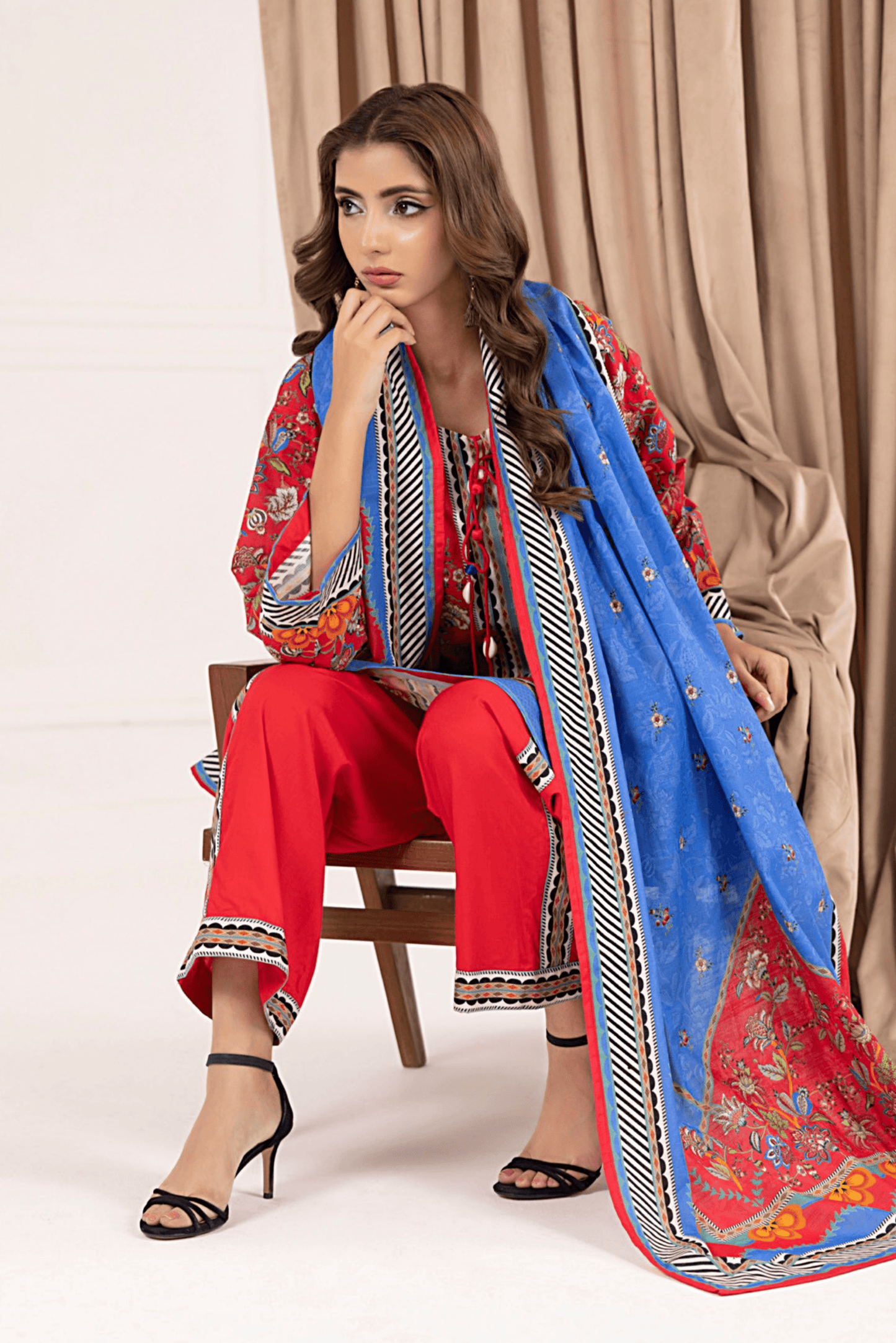 3 Pieces - Regalia Unstitched Red Printed Khaddar Suit