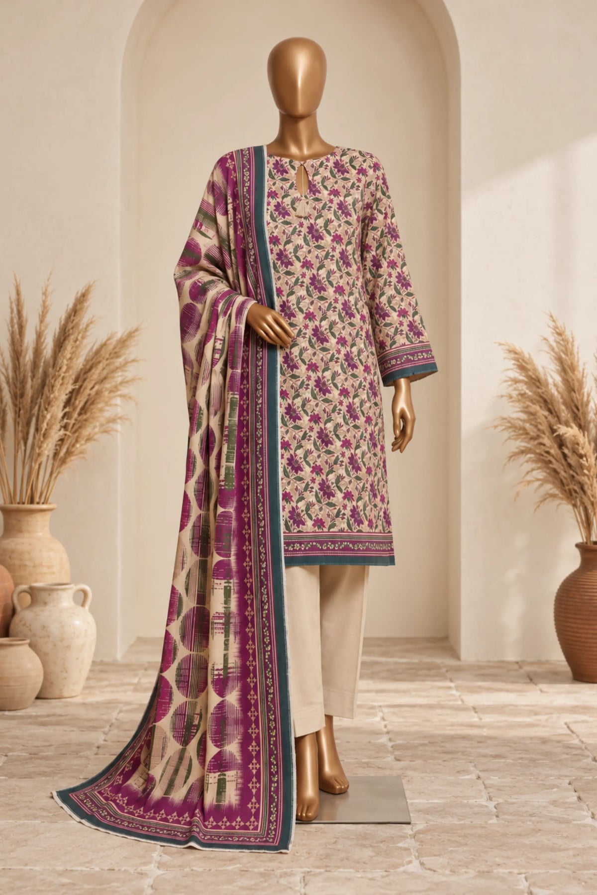 3 Pieces - Rijja By Murashe Unstitched Skin Ladies Printed  Khaddar Suit