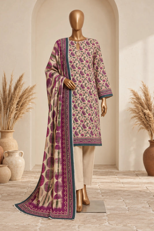 3 Pieces - Rijja By Murashe Unstitched Skin Ladies Printed  Khaddar Suit