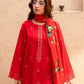 3 Piece - Gold Unstitched Red Embroidered Lawn Suit