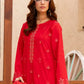 3 Piece - Gold Unstitched Red Embroidered Lawn Suit