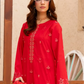 3 Piece - Gold Unstitched Red Embroidered Lawn Suit