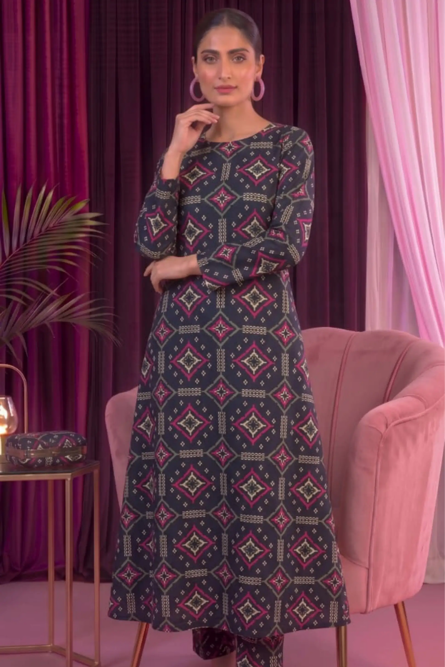 2 Piece- Sohni Dharti Unstitched Black Ladies Lawn Suit