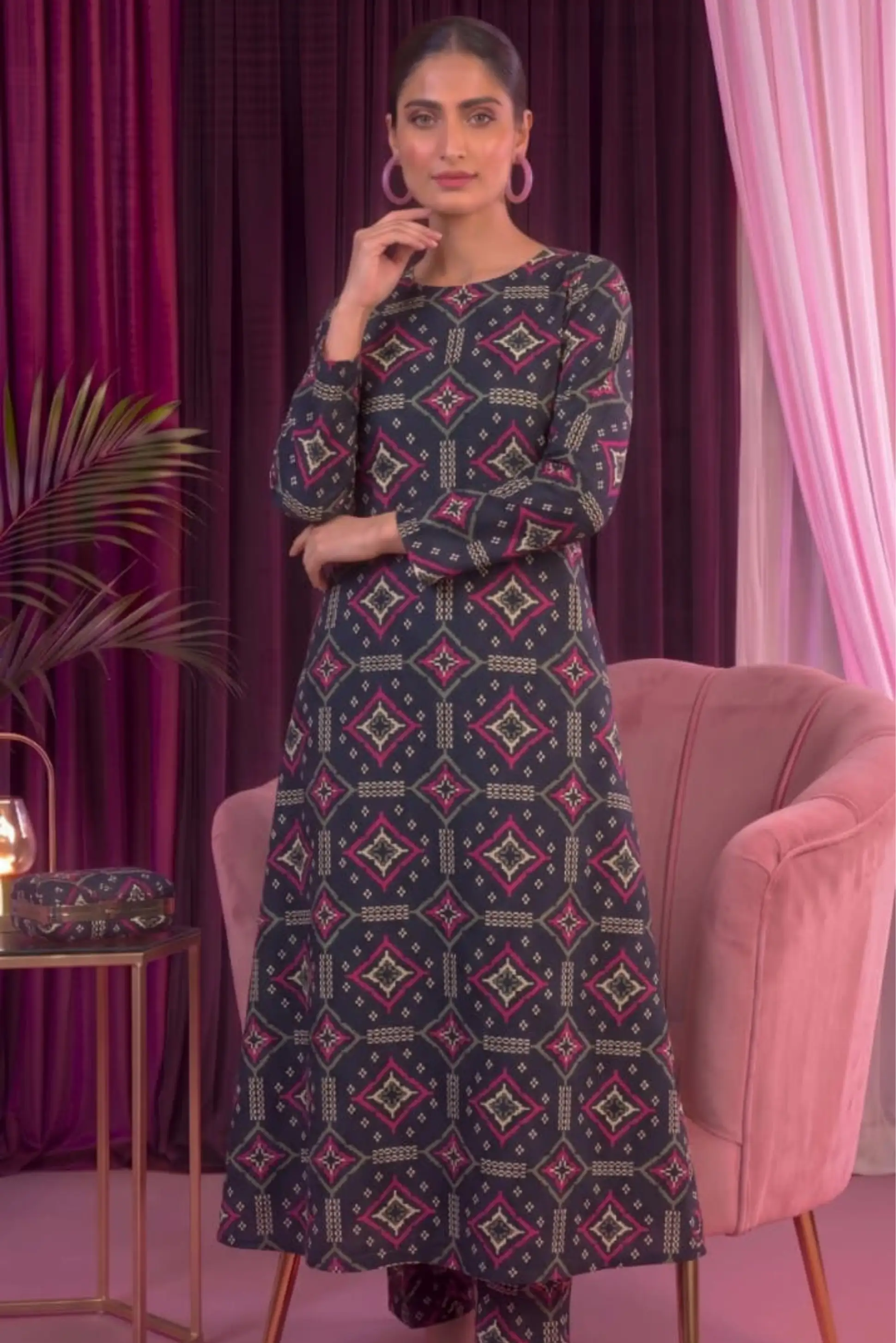 2 Piece- Sohni Dharti Unstitched Black Ladies Lawn Suit