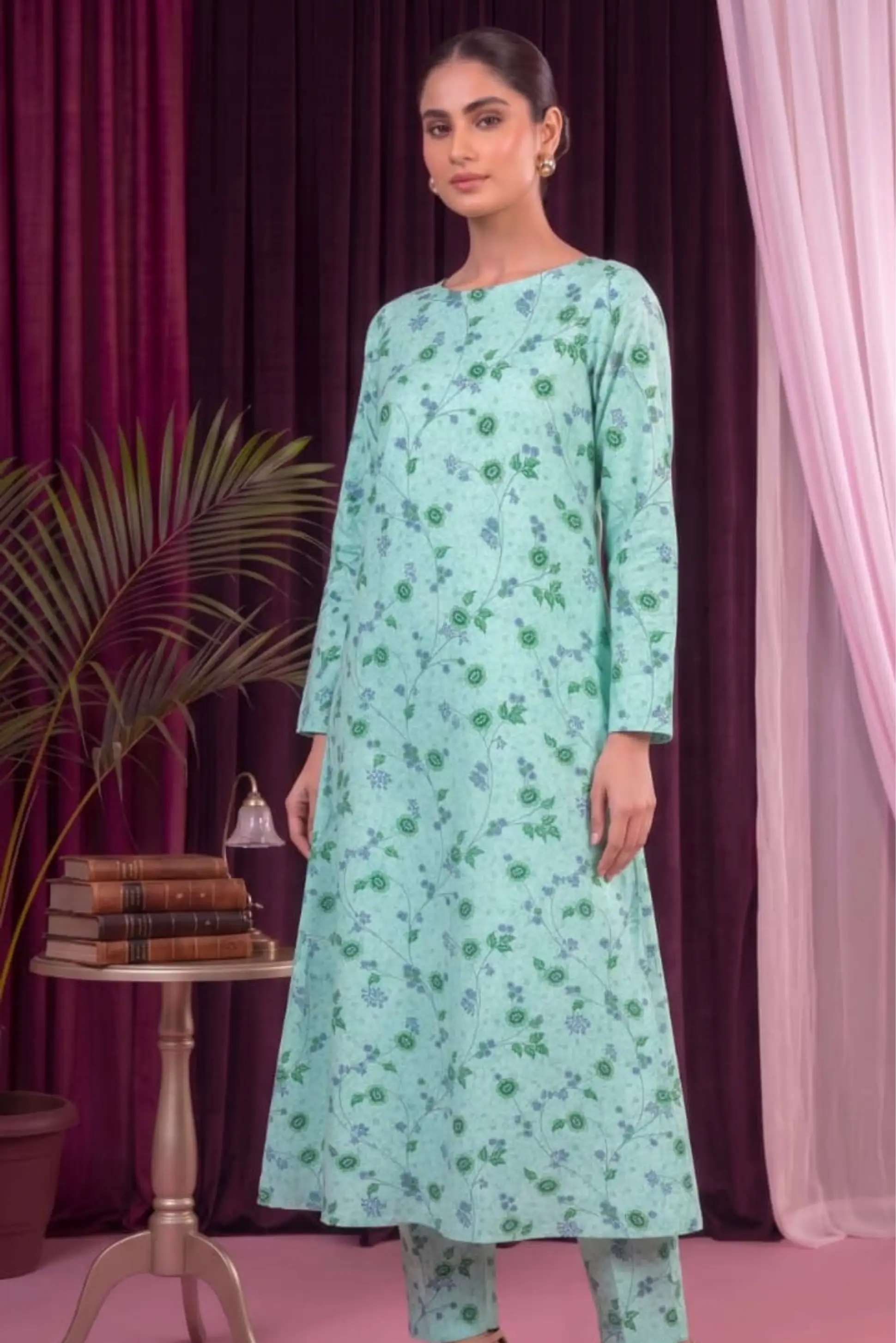 2 Piece- Sohni Dharti Unstitched Mint Green Ladies Lawn Suit
