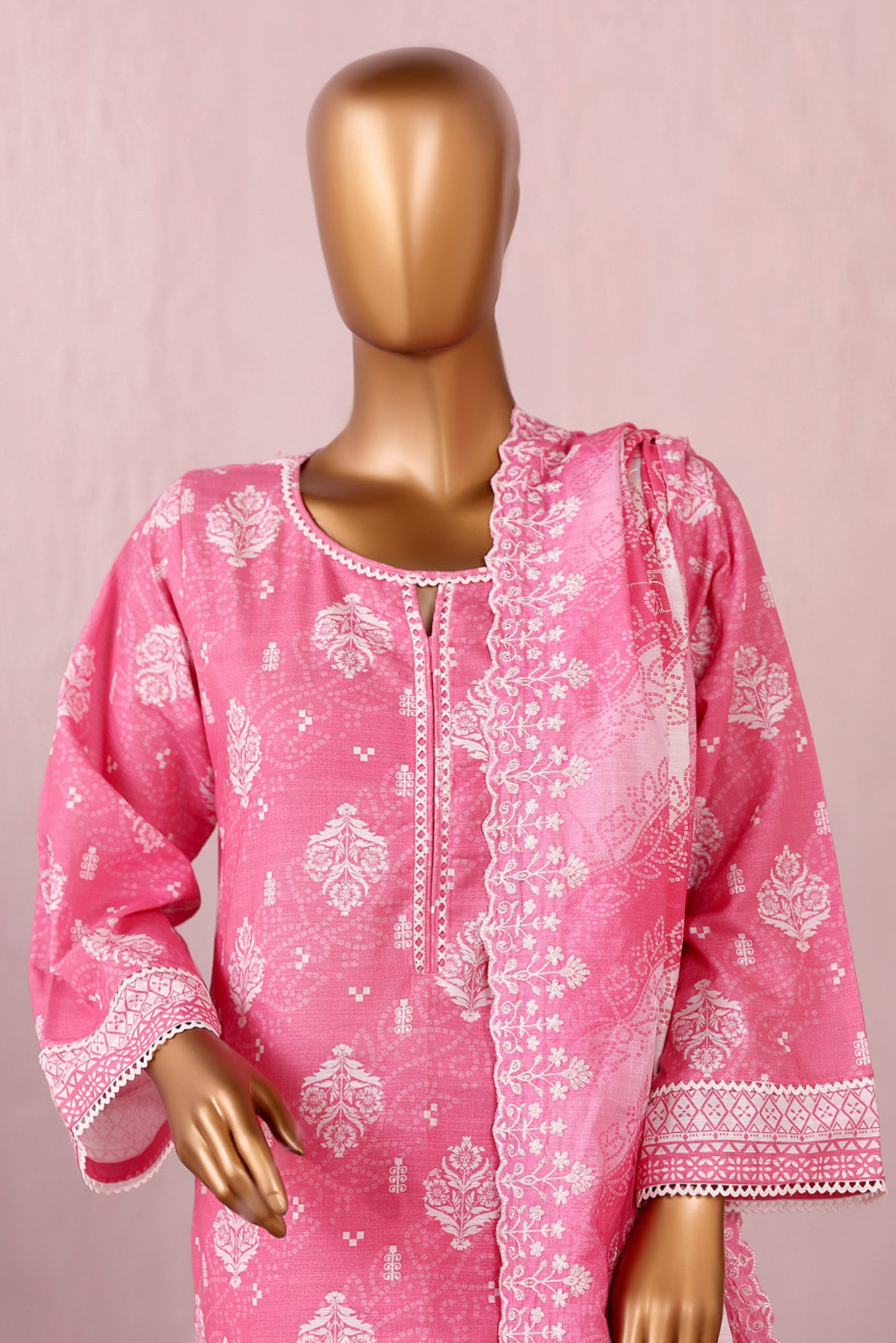 3 Pieces - Riwayat Unstitched Pink Embroidered Dupatta & Embroidered Shirt Suit