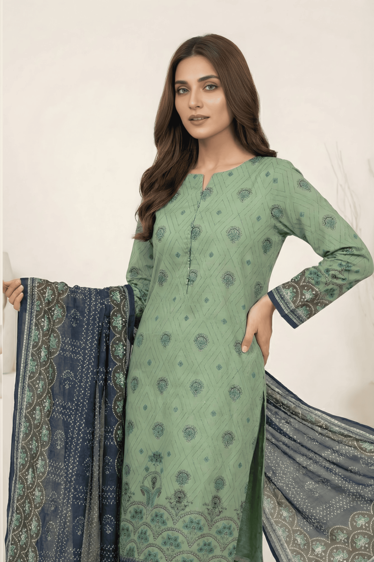 3 Pieces - Marooj Unstitched Sea Green Transliminor Magic Print Lawn Suit