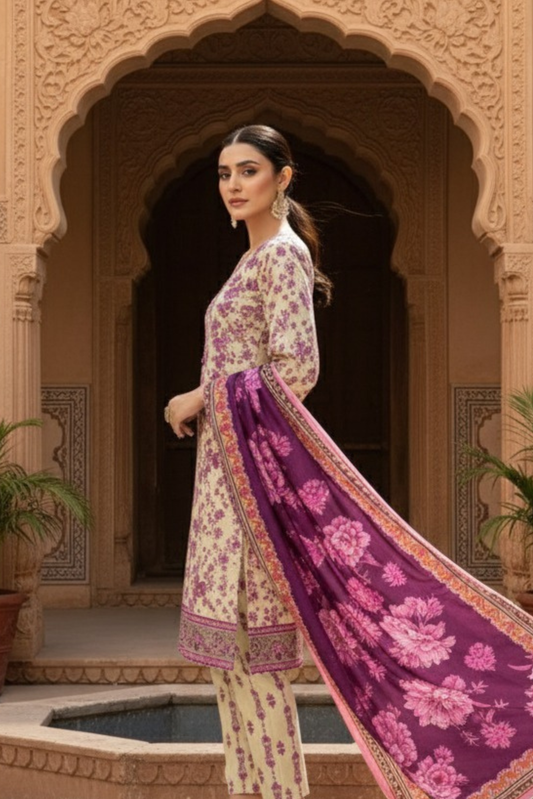 3 Pieces - Marooj Unstitched Skin BanaDora Linen Suit