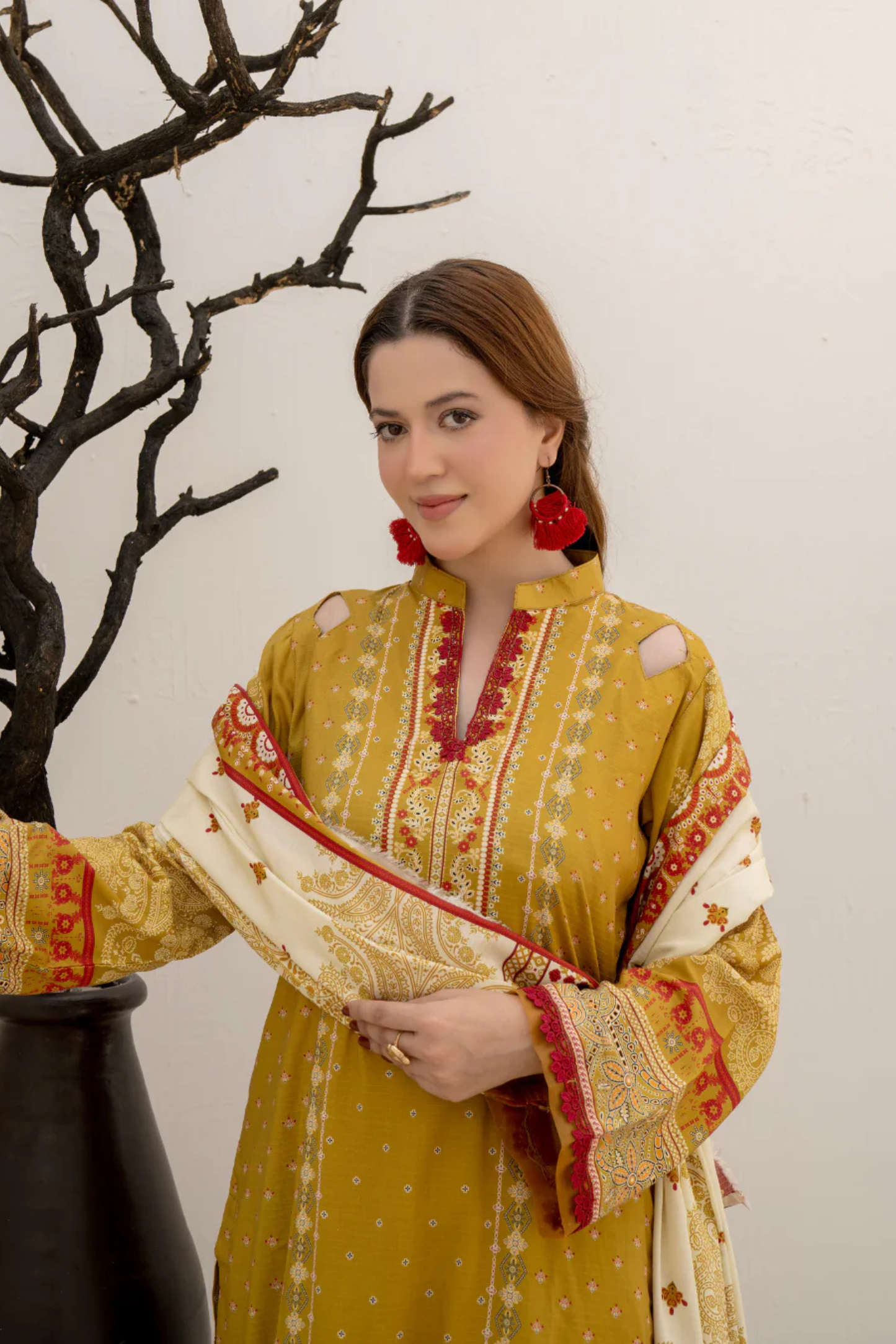 3 Pieces - Marooj Unstitched Mustard Yellow BanaDora Linen Suit