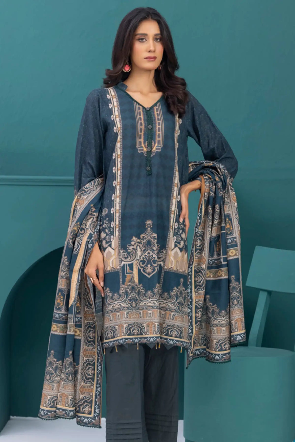 3 Pieces - Regalia Stitched Zinc Printed Khaddar Suit