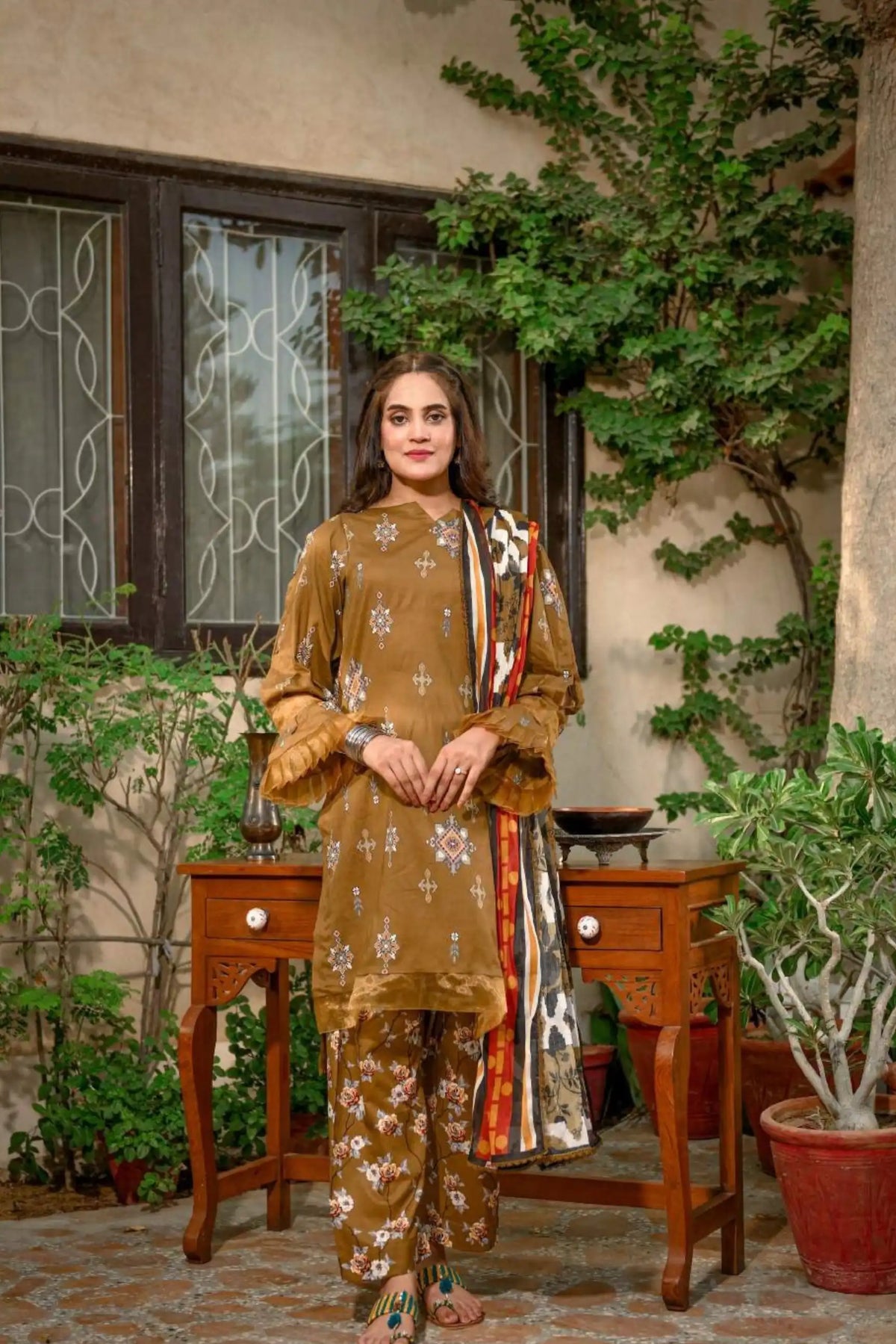 3 Pieces - Murashee Unstitched Camel Printed Lawn Suit