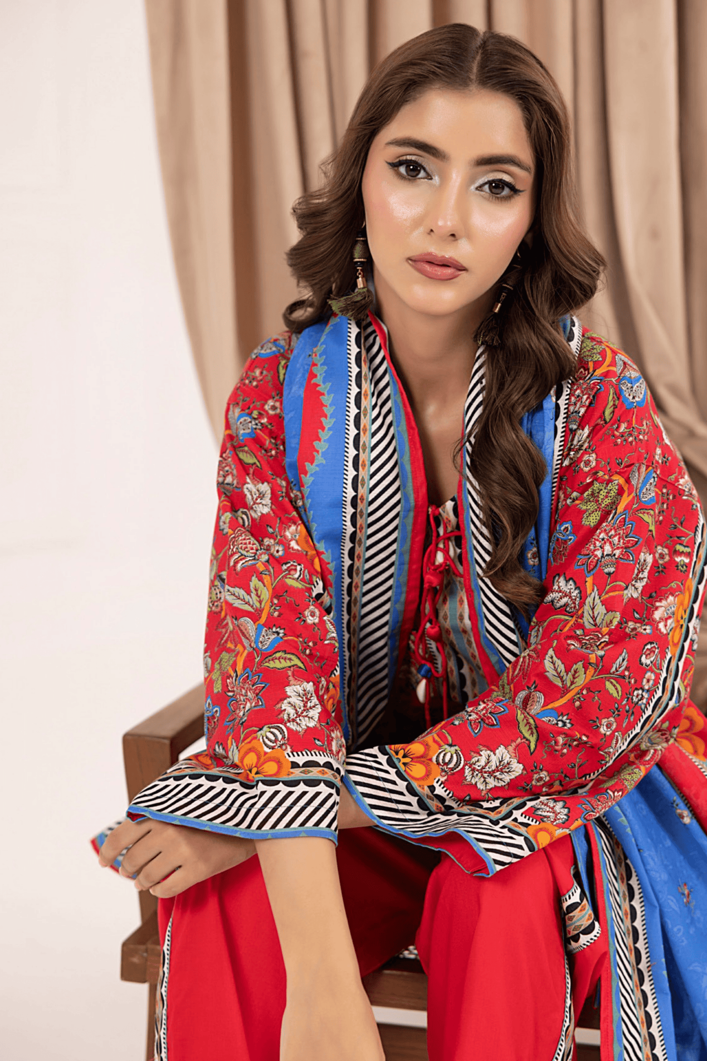 3 Pieces - Regalia Unstitched Red Printed Khaddar Suit