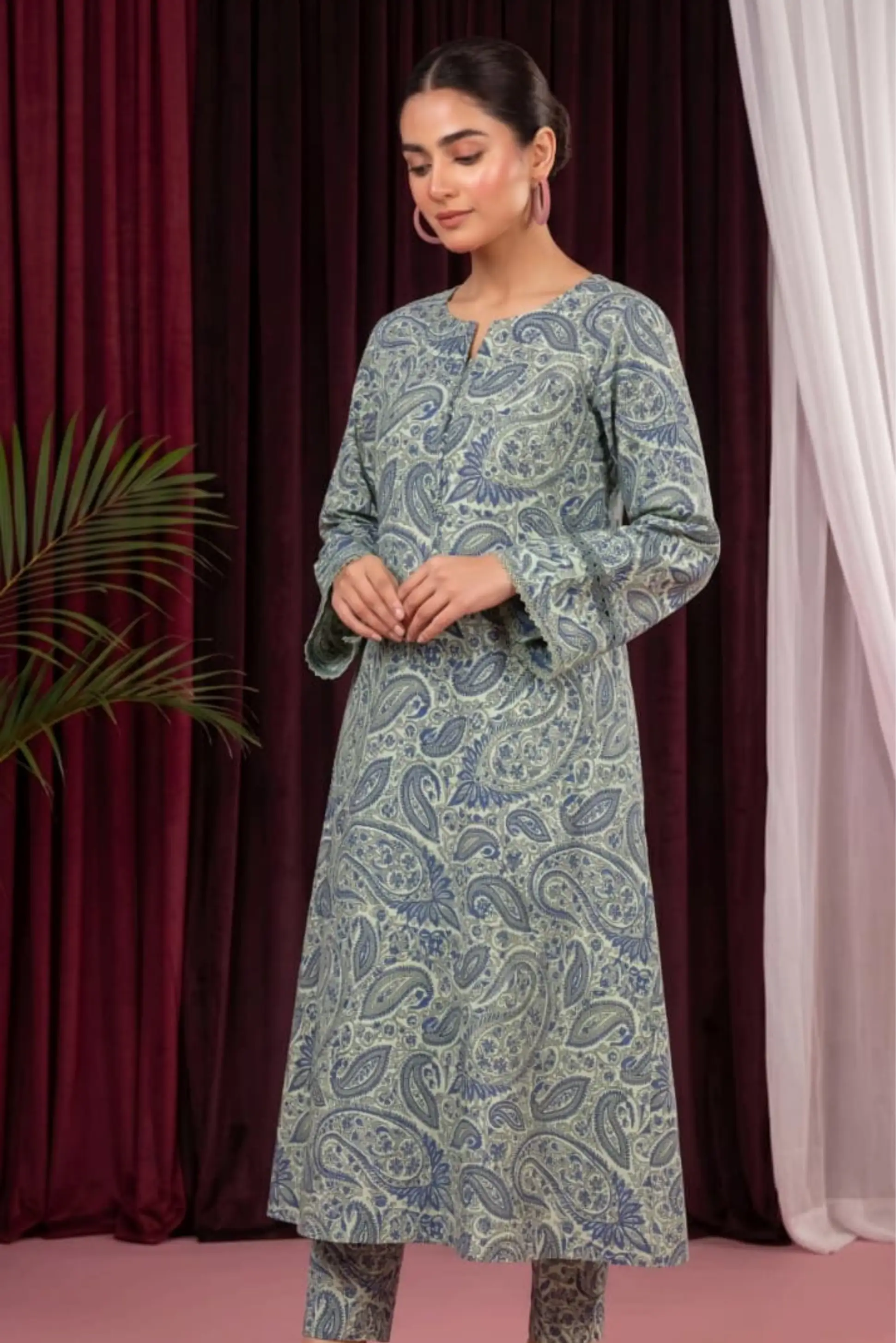 2 Piece- Sohni Dharti Unstitched Sage Green Ladies Lawn Suit