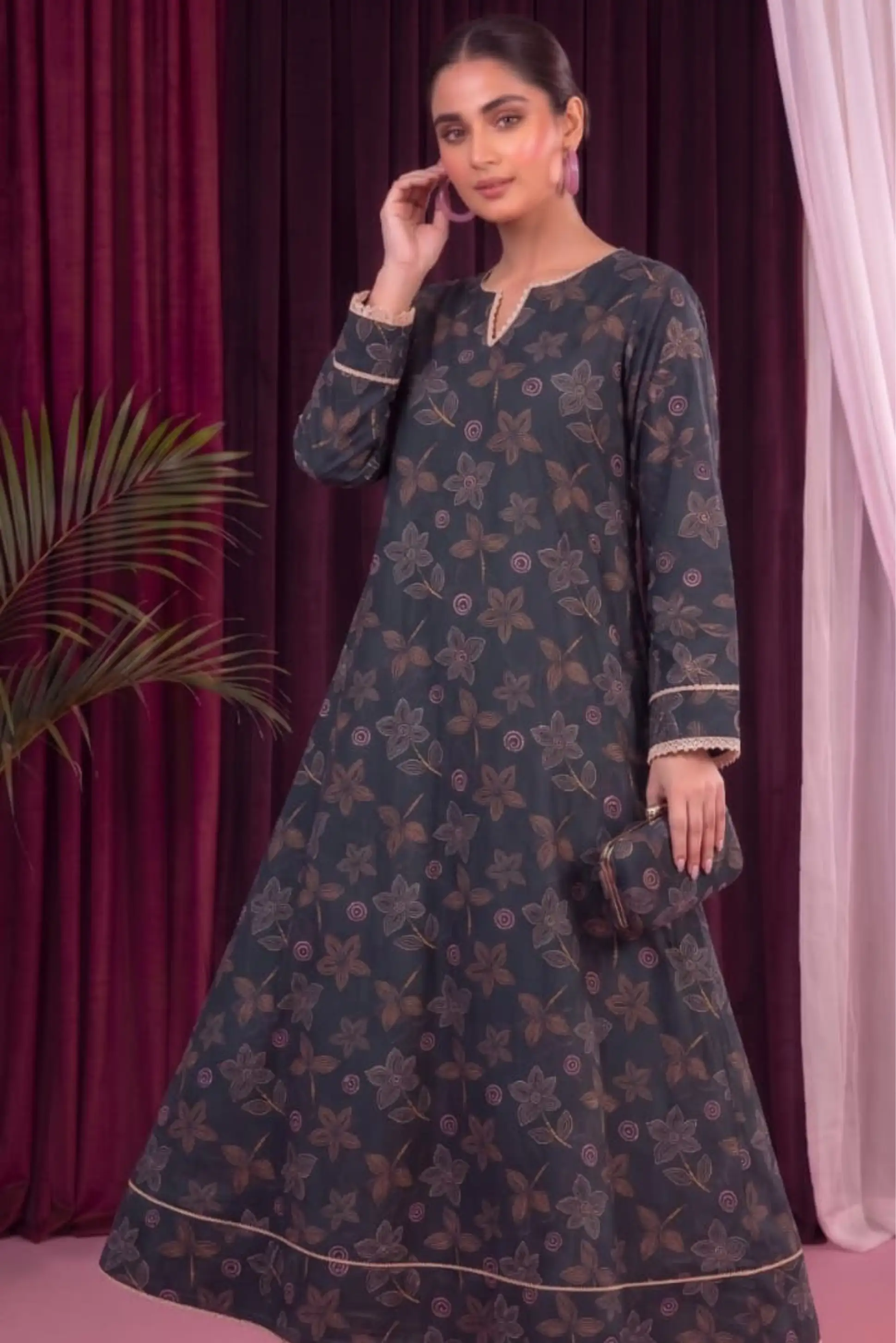 2 Piece- Sohni Dharti Unstitched Black Ladies Lawn Suit