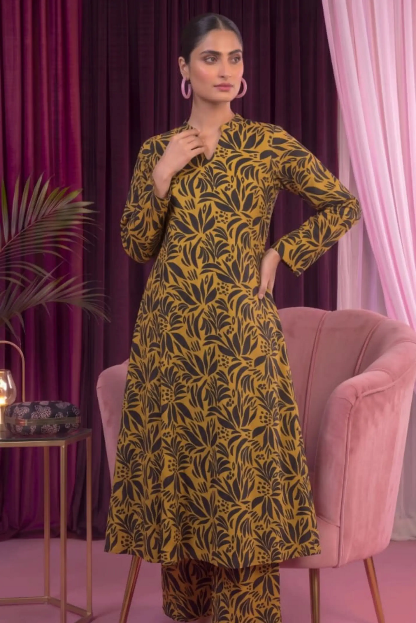 2 Piece- Sohni Dharti Unstitched Mustard Ladies Lawn Suit